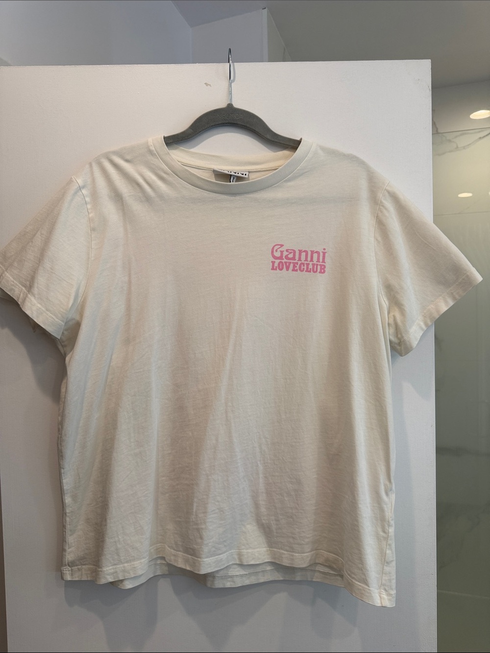 Ganni Cream Tee with Pink Loveclub Logo
